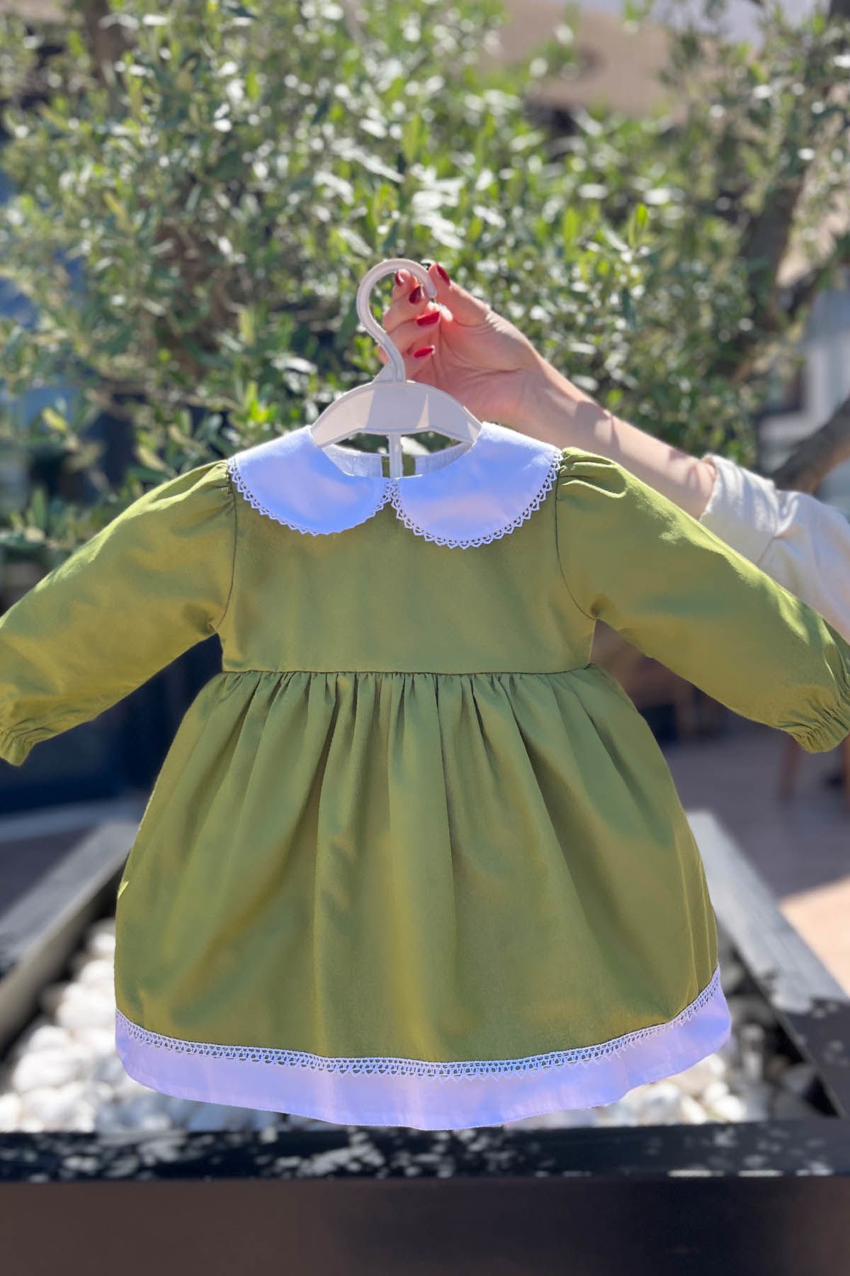 Dantel Detaylı Kız Çocuk Bebek Uzun Kol Bebe Yaka Elbise