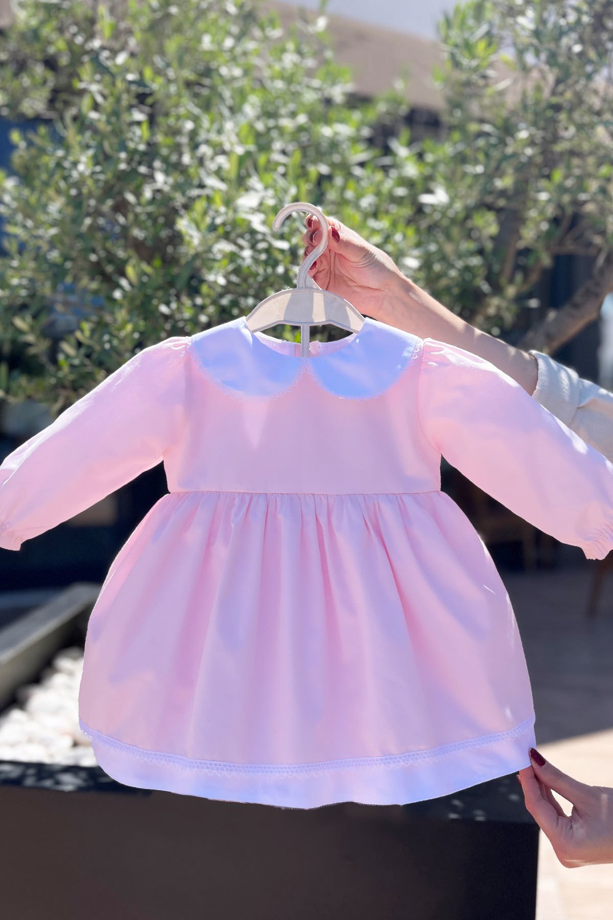 Dantel Detaylı Kız Çocuk Bebek Uzun Kol Bebe Yaka Elbise