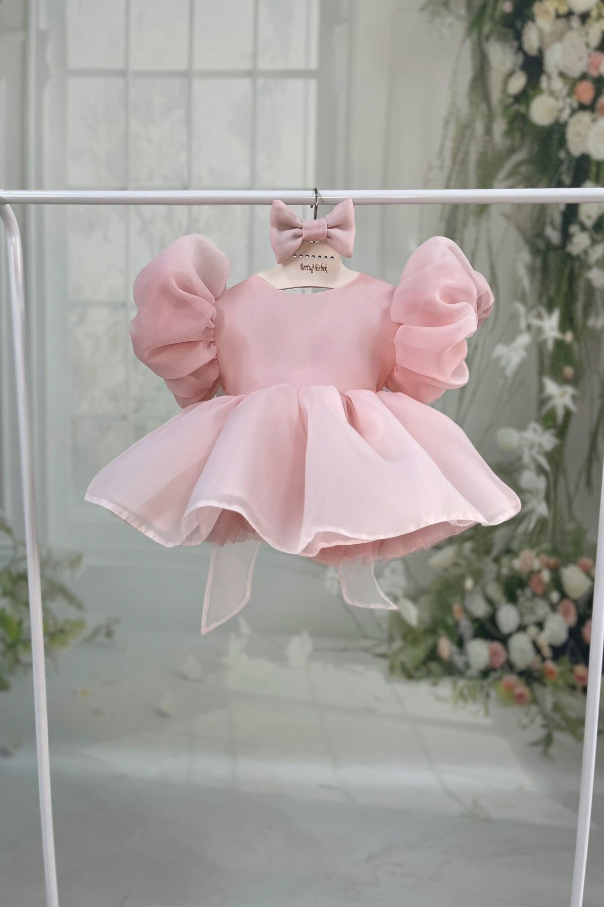Pembe Karolin Pamuk Astarlı Kız Bebek Çocuk Romper Külotlu Abiye Elbise