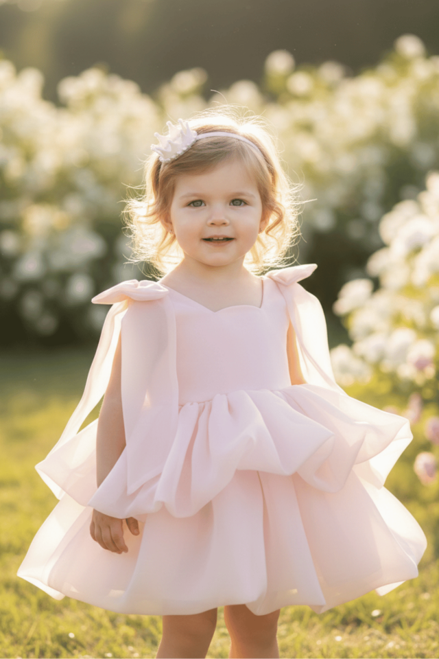 Balon Etek Organze Kız Çocuk Bebek Abiye Kolsuz Pembe Organze Karolin Elbise