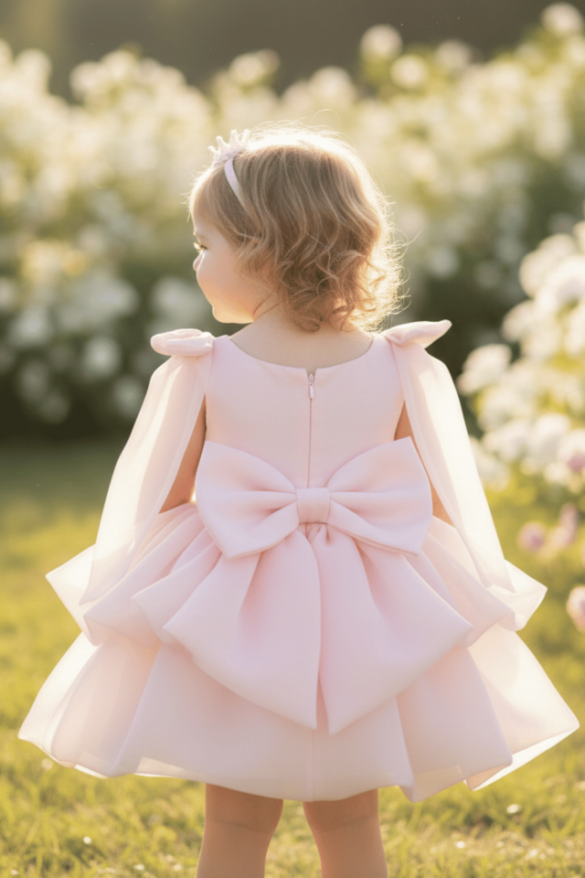 Balon Etek Katlı Kolsuz Pembe Organze Abiye Mevlüt Doğum Günü Elbise