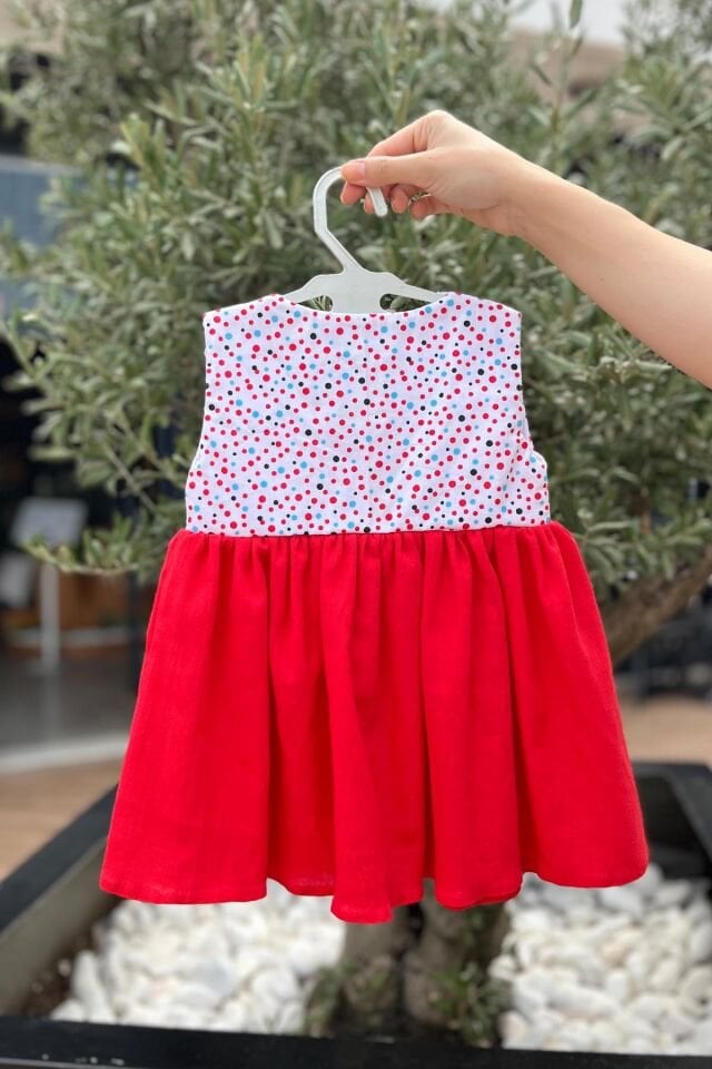Renkli Puantiyeli Dantel Detaylı Şile Bezi Poplin Kız Çocuk Bebek Elbise
