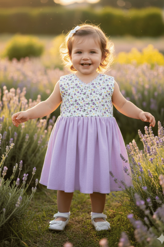 Çiçek Desenli Kız Çocuk Bebek Şile Bezi Pamuklu Lila Elbise