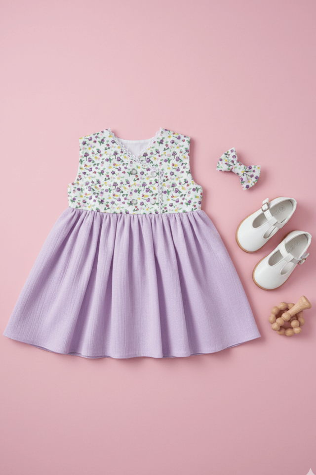 Çiçek Desenli Kız Çocuk Bebek Şile Bezi Pamuklu Lila Elbise