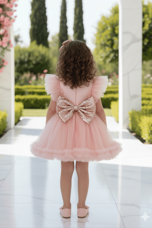 Pul Payet Süslemeli Kabarık Tül Etek Tütü Kız Çocuk Bebek Abiye Elbise