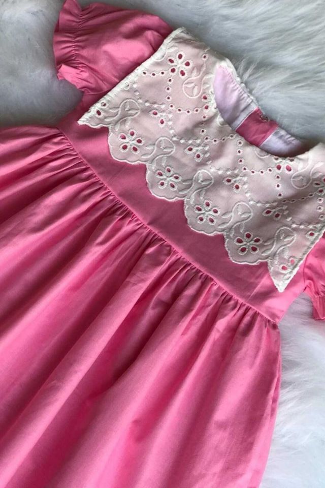 Beyaz Fisto Yakalı Pembe Kız Çocuk Bebek Elbise
