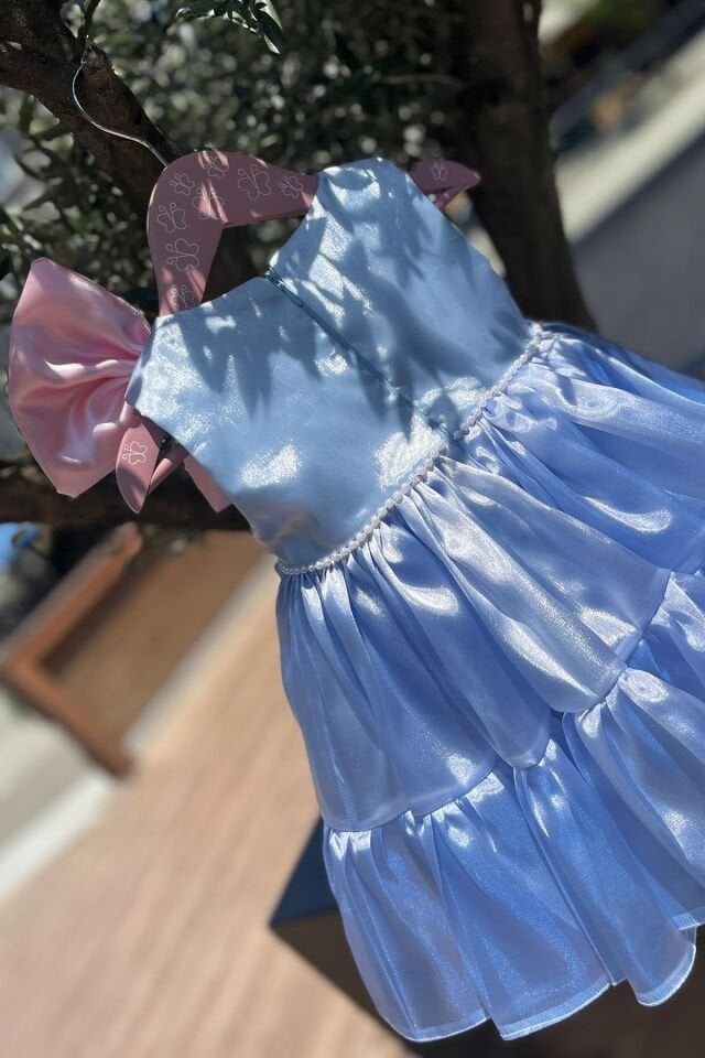 Elsa Organza Mädchen Baby Abendkleid Blau Rosa