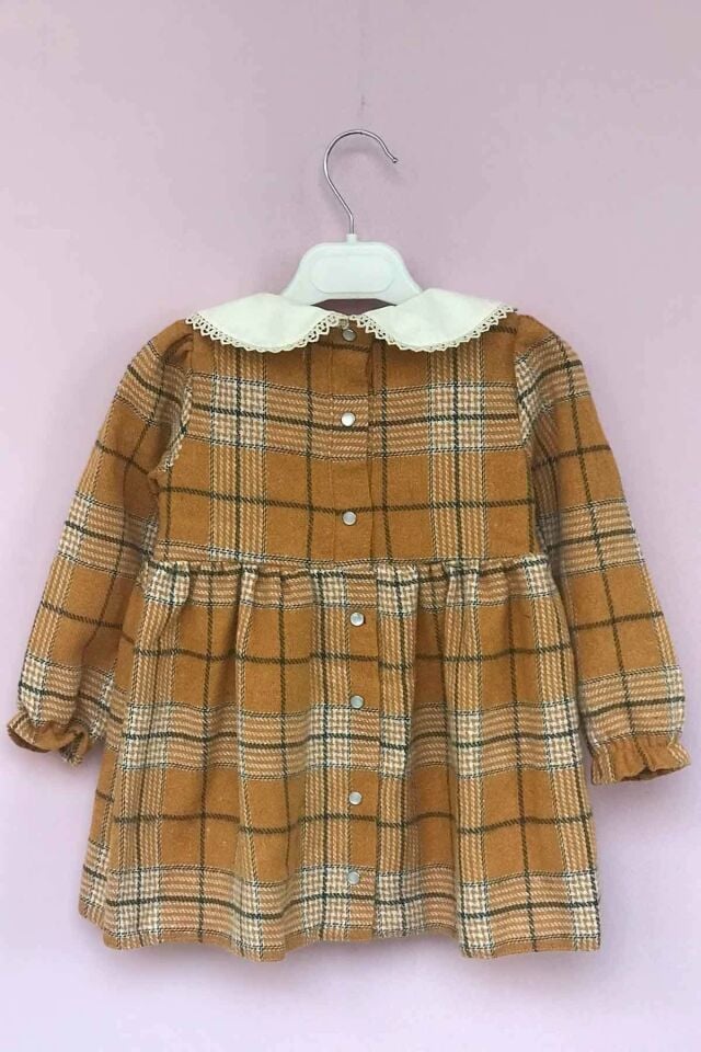 Mustard Plaid Lumberjack Fabric Girl Baby Winter Dress 24-36 months - Mustard