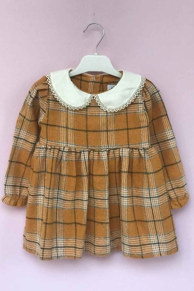 Senf kariertes Holzfällerstoff Mädchen Baby Winterkleid