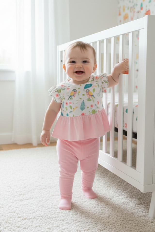 Flamingo Desenli Kız Çocuk Bebek Crop Kısa Renkli Pembe Şeker Bluz