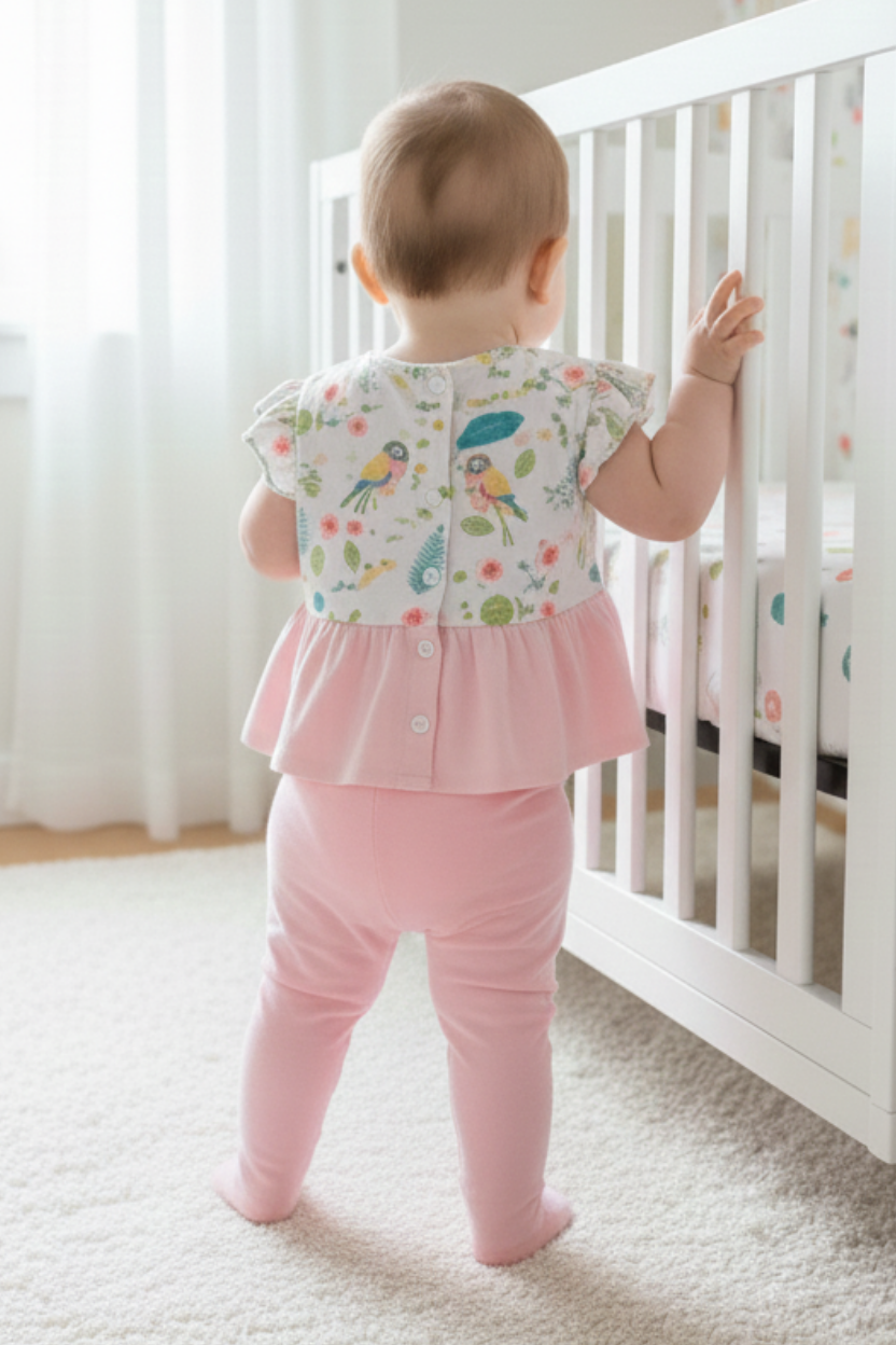 Flamingo Desenli Kız Çocuk Bebek Crop Kısa Renkli Pembe Şeker Bluz