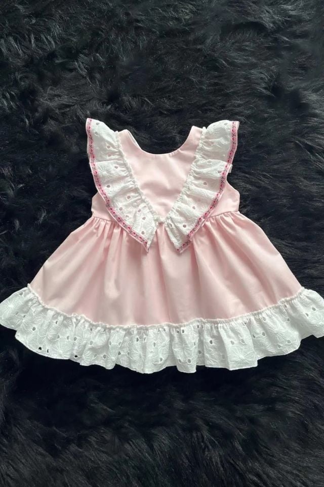 Fisto Fırfırlı Ve Kurdele Detaylı Poplin Kız Çocuk Bebek Pembe Elbise