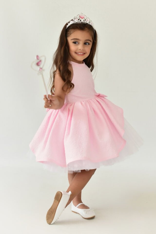 Pink Asymmetrical Tulle Skirt Girl Baby Brocade Evening Dress