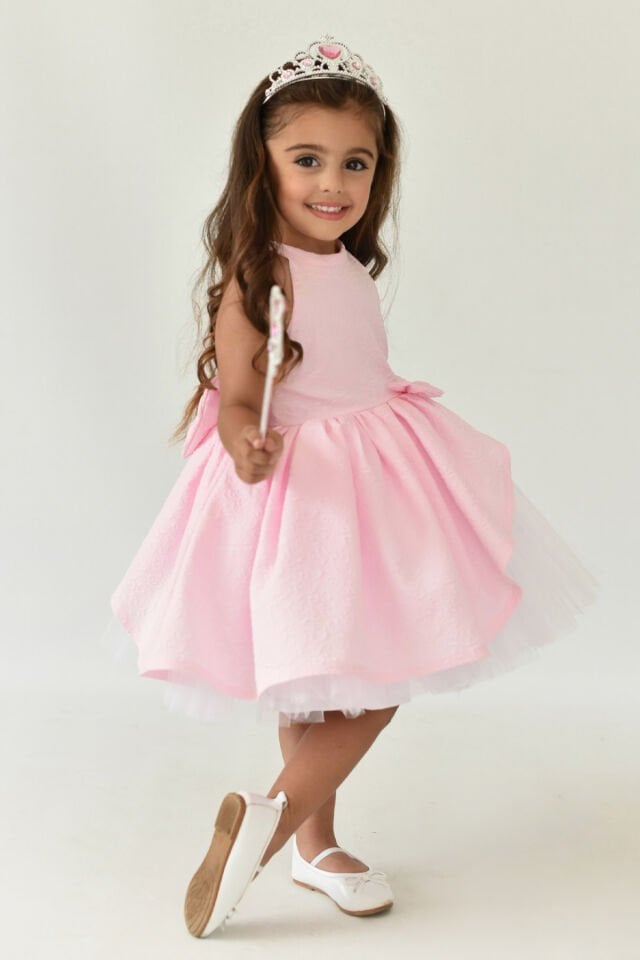 Pink Asymmetrical Tulle Skirt Girl Baby Brocade Evening Dress