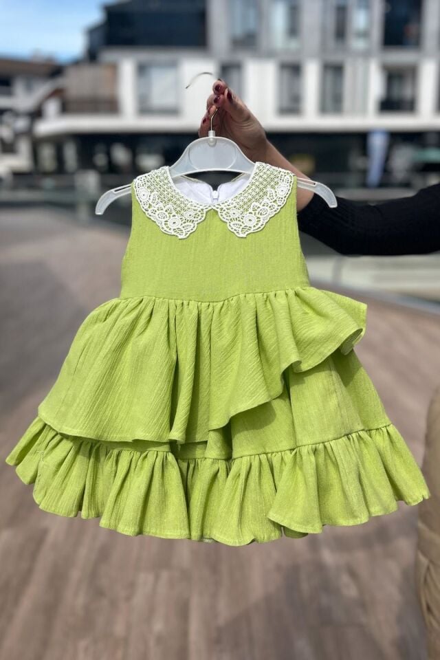 Lace Collar Layered Skirt Sile Cloth Sleeveless Baby Girl Dress