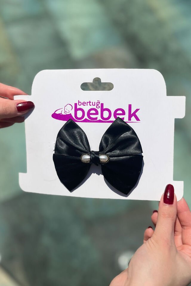 Black Pearl Girl Child Women Pins Clip Bow Crocodile Clasp