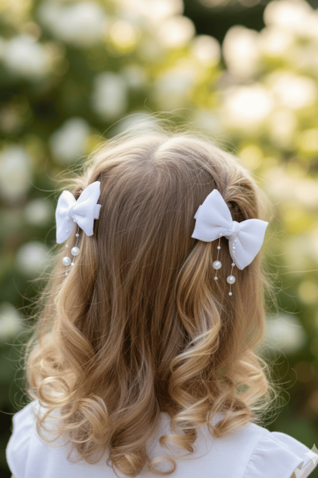 Pearl Embellished Shiny White Girls Crocodile Buckle