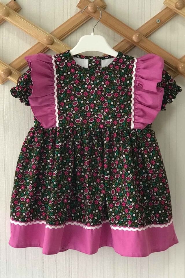 Su Taşı Detaylı Fırfırlı Çiçekli Poplin Kız Çocuk Bebek Elbise