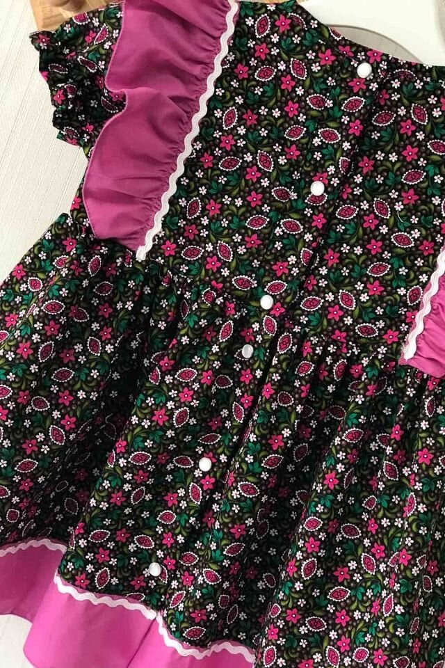 Su Taşı Detaylı Fırfırlı Çiçekli Poplin Kız Çocuk Bebek Elbise