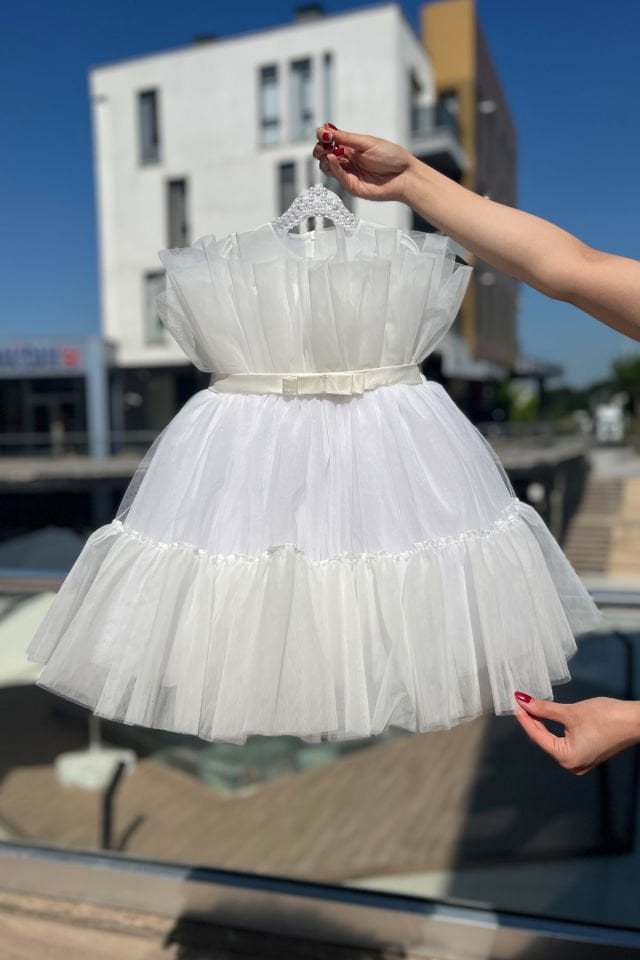 Kat Kat Tül Etek Beyaz Kız Çocuk Bebek Gelinlik Mevlüt Abiye Elbise