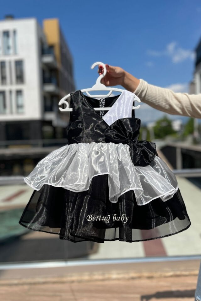 Black White Organza Girl Child Baby Costume Wednesday Evening Dress