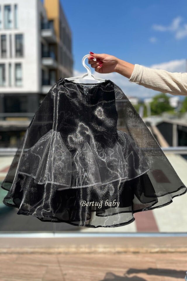 Black White Organza Girl Child Baby Costume Wednesday Evening Dress