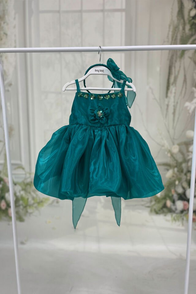 Zümrüt Yeşili Işıltılı Pul Ve Boncuk İşlemeli Parlak Elbise Abiye