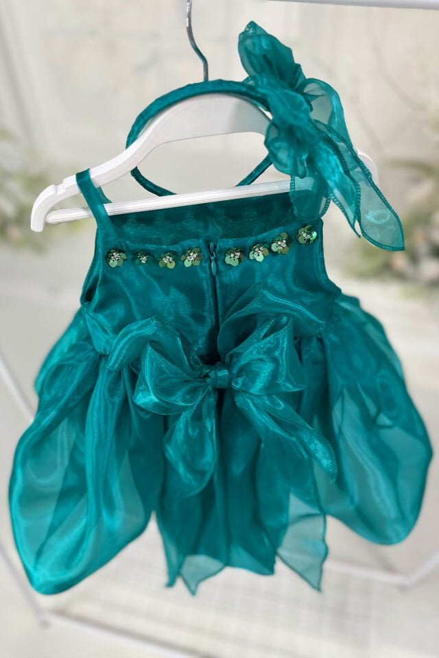 Zümrüt Yeşili Işıltılı Pul Ve Boncuk İşlemeli Parlak Elbise Abiye