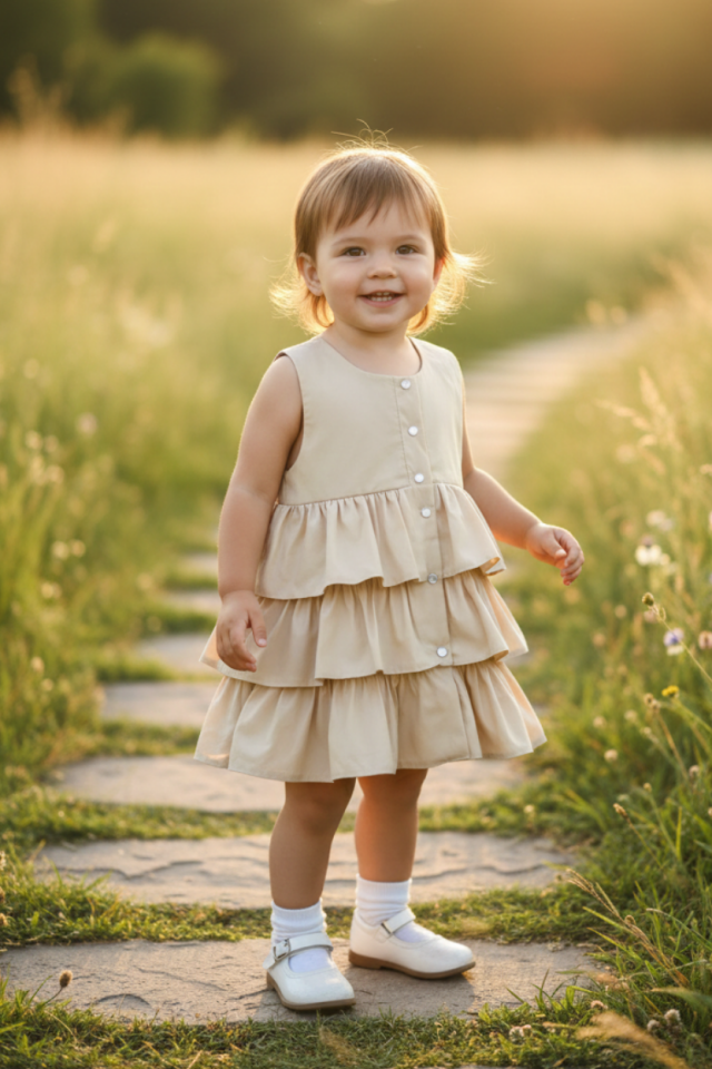 Kat Kat Etek Camel Kız Çocuk Bebek Tasarım Elbise