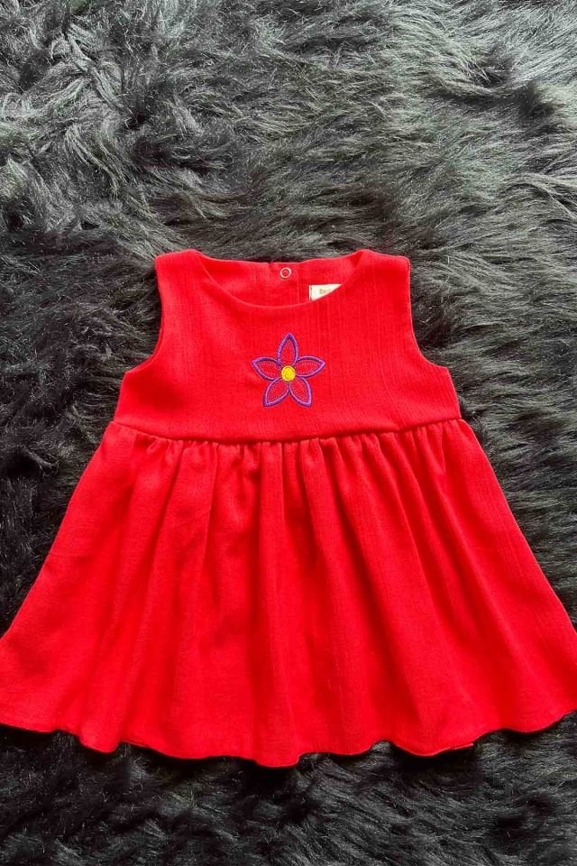 Çiçek Nakışlı Kız Çocuk Bebek Nar Çiçeği Şile Bezi Elbise