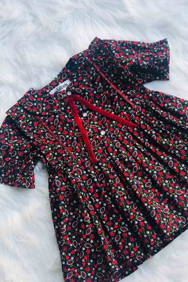 Çiçek Desenli Bebe Yaka Kız Çocuk Bebek Pamuklu Yazlık Kısakol Elbise