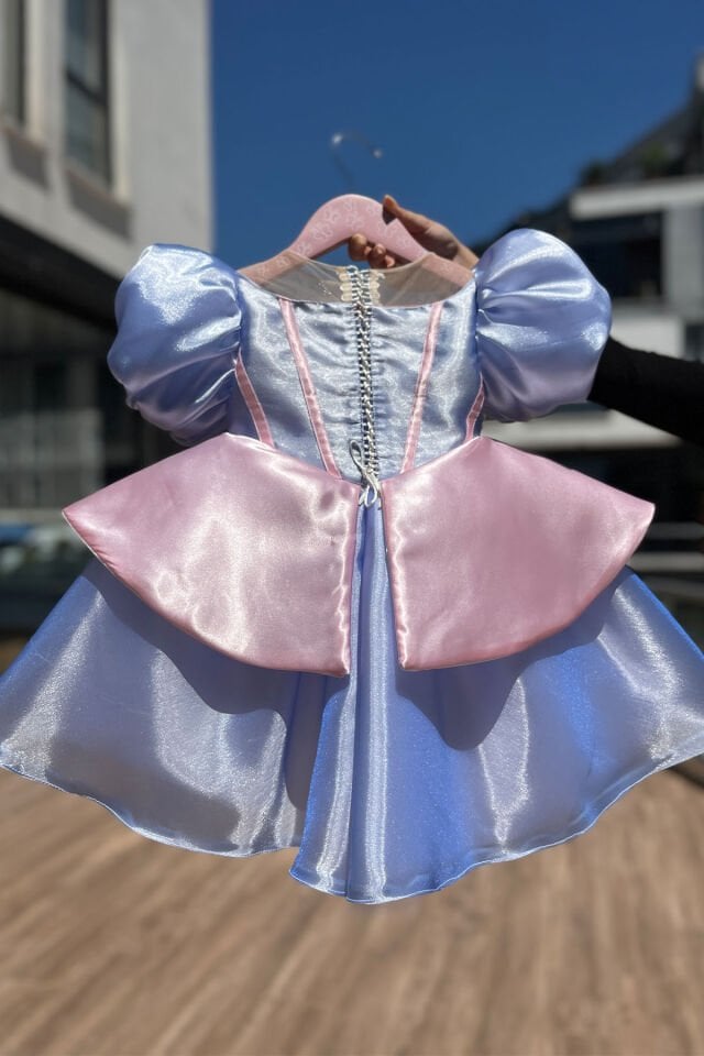 Cinderella Costume Evening Dress Organza Girl Blue Dress