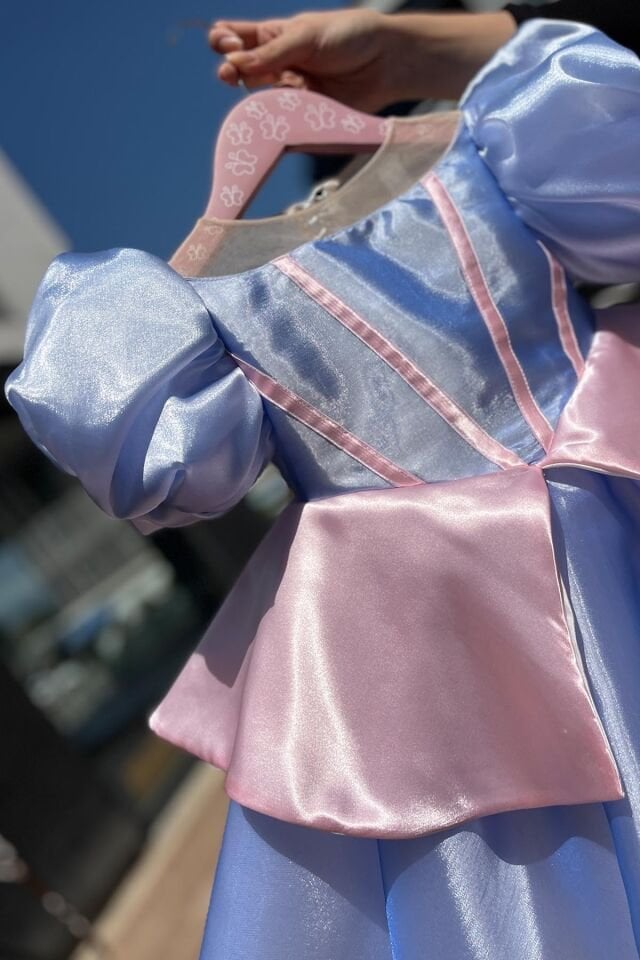 Cinderella Costume Evening Dress Organza Girl Blue Dress