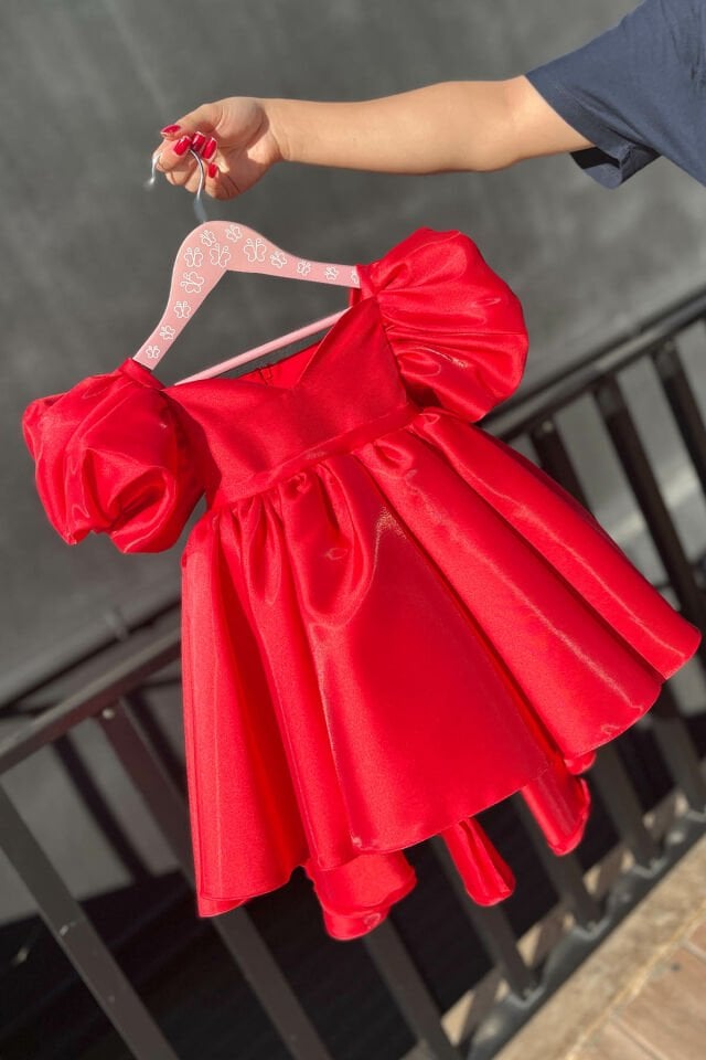 Mother Daughter Mikado Evening Dress Red Girl Child Women Dress Red - 9-12 months