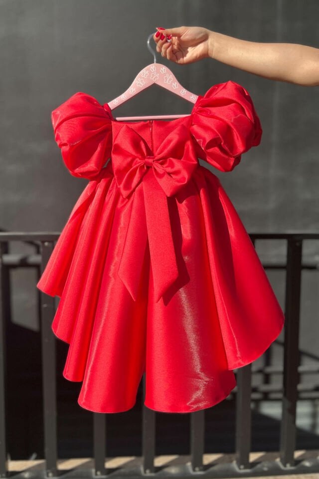 Mother Daughter Mikado Evening Dress Red Girl Child Women Dress