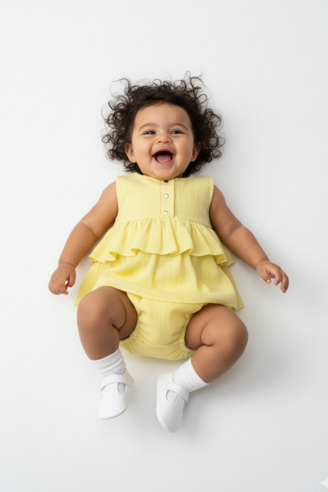 Şile Bezi Sarı Kız Bebek Çocuk Alt Üst Şortlu Takım