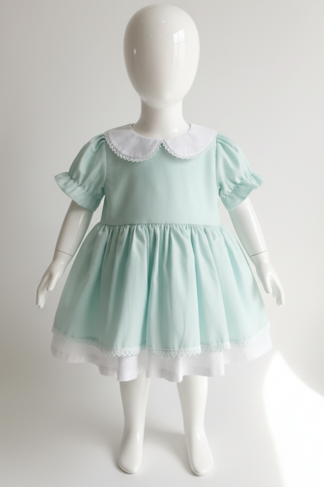 Su Yeşili Bebe Yaka Poplin Kız Çocuk Bebek Elbise