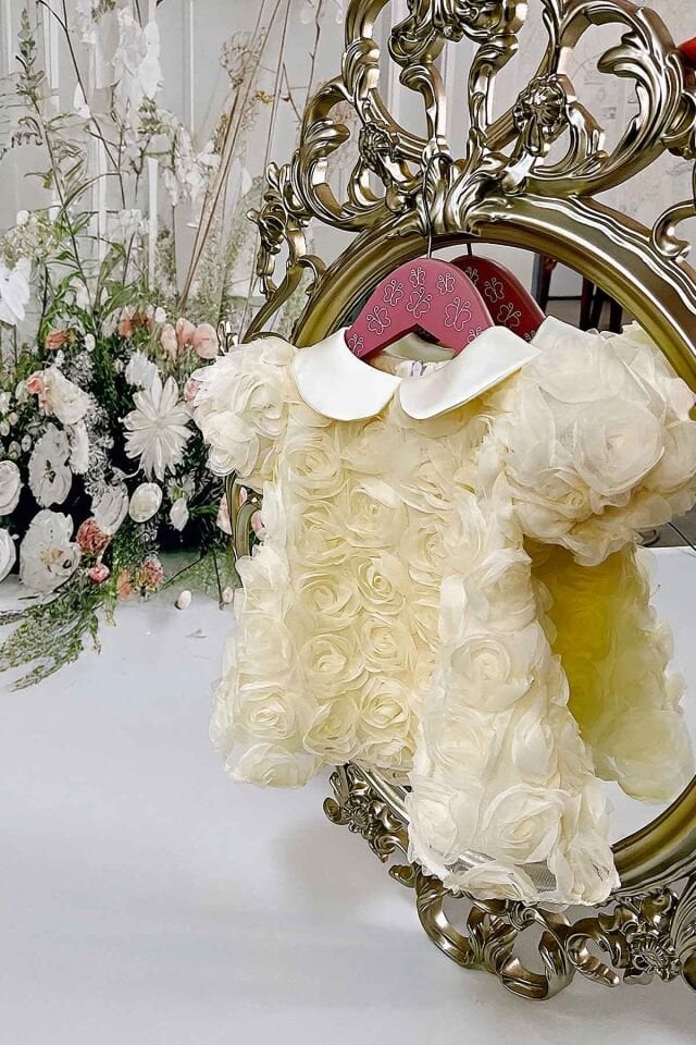 Güllü Kız Çocuk Bebek Bebe Yaka Ekru Abiye Mevlüt Elbise