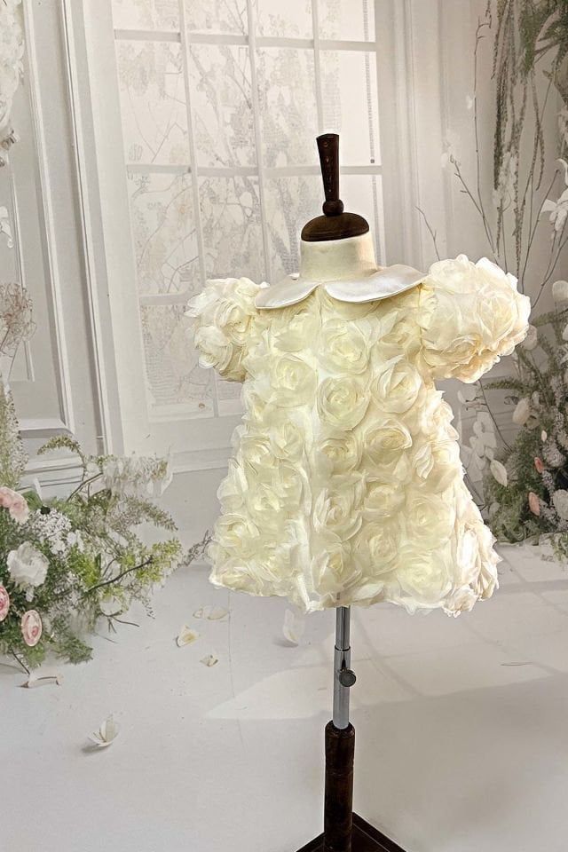 Güllü Kız Çocuk Bebek Bebe Yaka Ekru Abiye Mevlüt Elbise