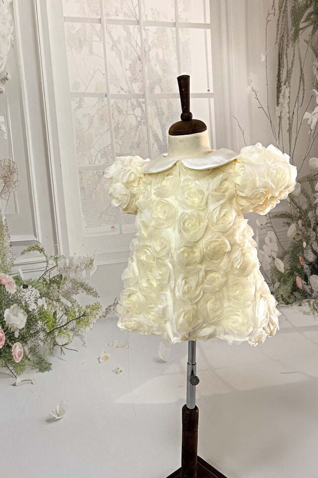 Güllü Kız Çocuk Bebek Bebe Yaka Ekru Abiye Mevlüt Elbise