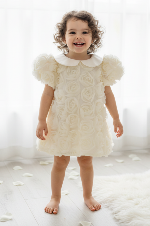 Rose Girl Baby Doll Kragen Ecru Abendkleid Mevlüt Kleid