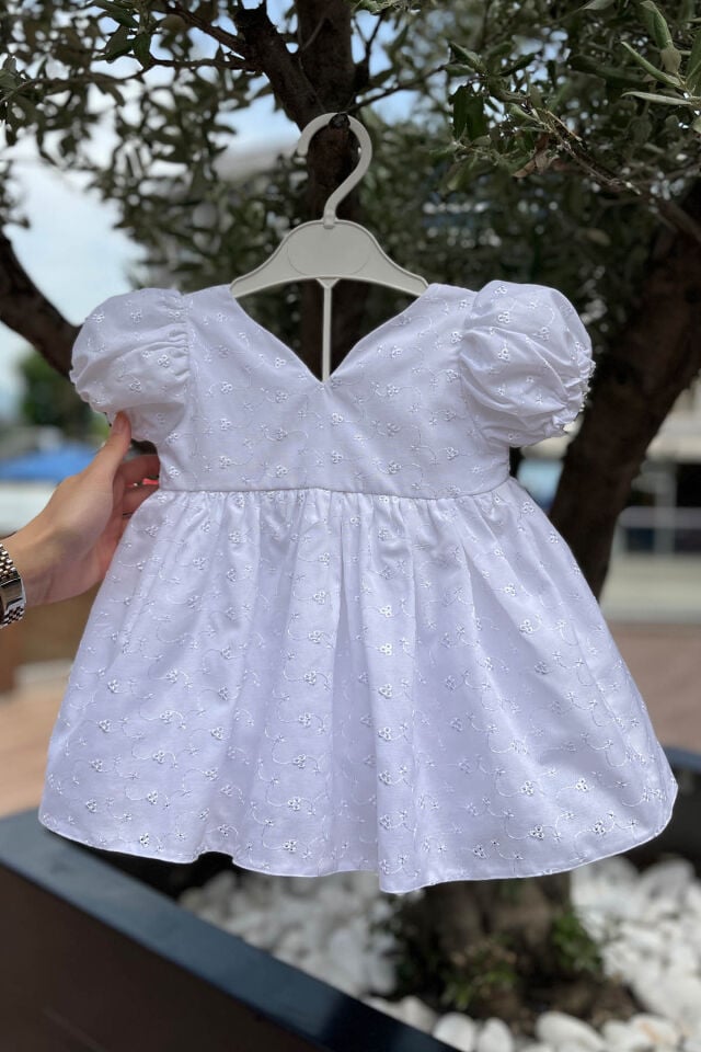 Beyaz Fisto Kız Çocuk Bebek Mevlüt Pamuklu Elbise