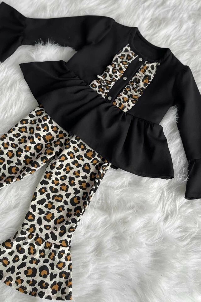 Black Leopard Girl Baby Bottom Top Set 9-12 months