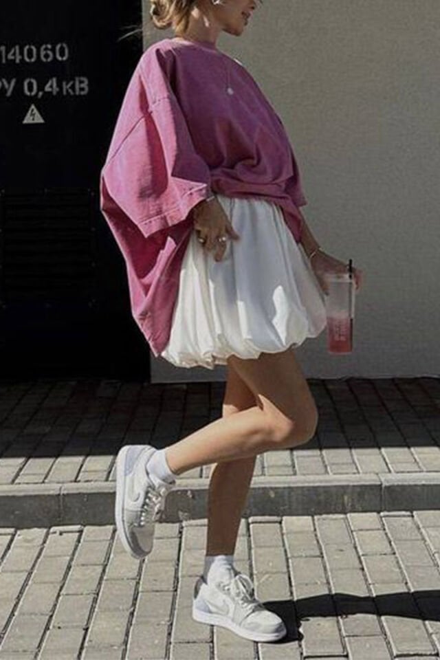 Kısa Saten Kırık Beyaz Balon Düğün Nişan Nikah Mini Etek Short Satin Off White Balloon Skirt