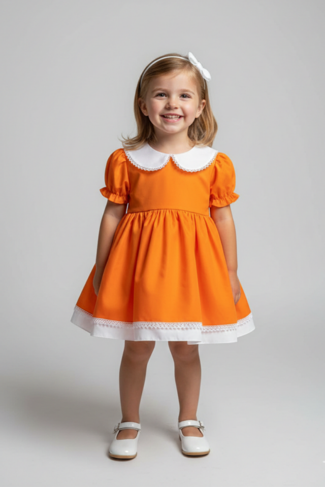 Spitzendetail Babykragen Mädchen Baby Orange Baumwollkleid
