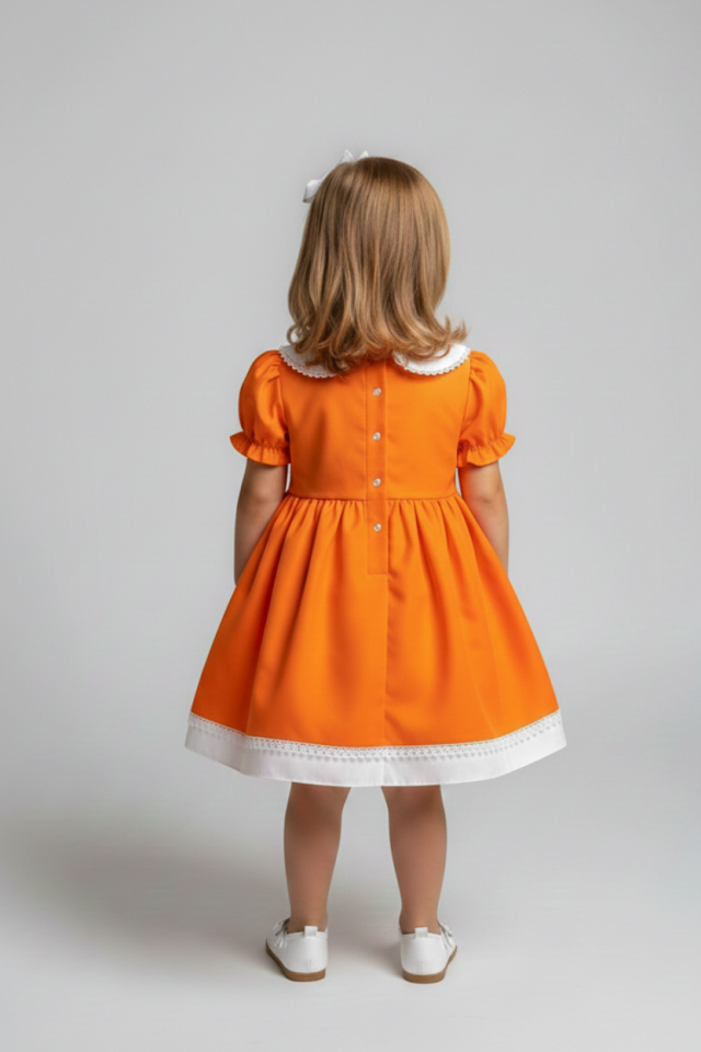 Spitzendetail Babykragen Mädchen Baby Orange Baumwollkleid