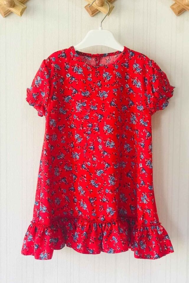Gathered Pomegranate Flower Mother Daughter Baby Cotton Dress