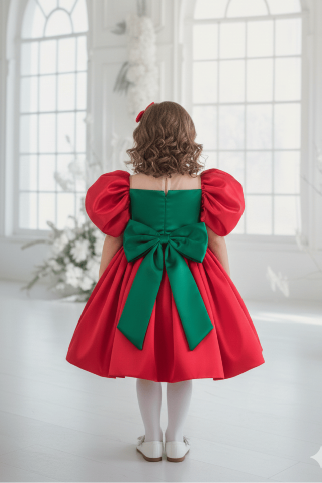 Kırmızı Yeşil Yeniyıl Noel Kız Çocuk Bebek Abiye Yılbaşı Elbise