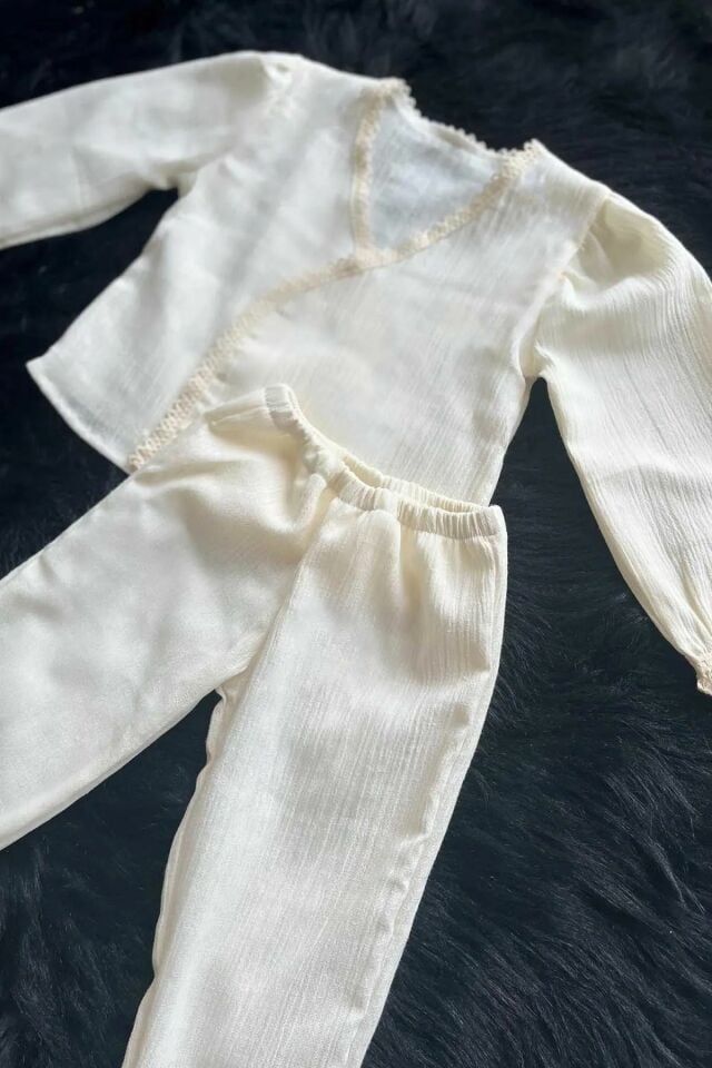 Dantelli Şile Bezi Kız Bebek Çocuk Alt Üst Ekru Yenidoğan Mevlüt Takım