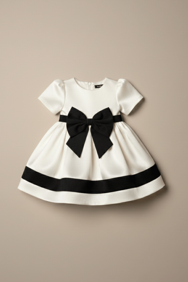 Abraham Ekru Kız Çocuk Bebek Siyah Fiyonklu Abiye Elbise